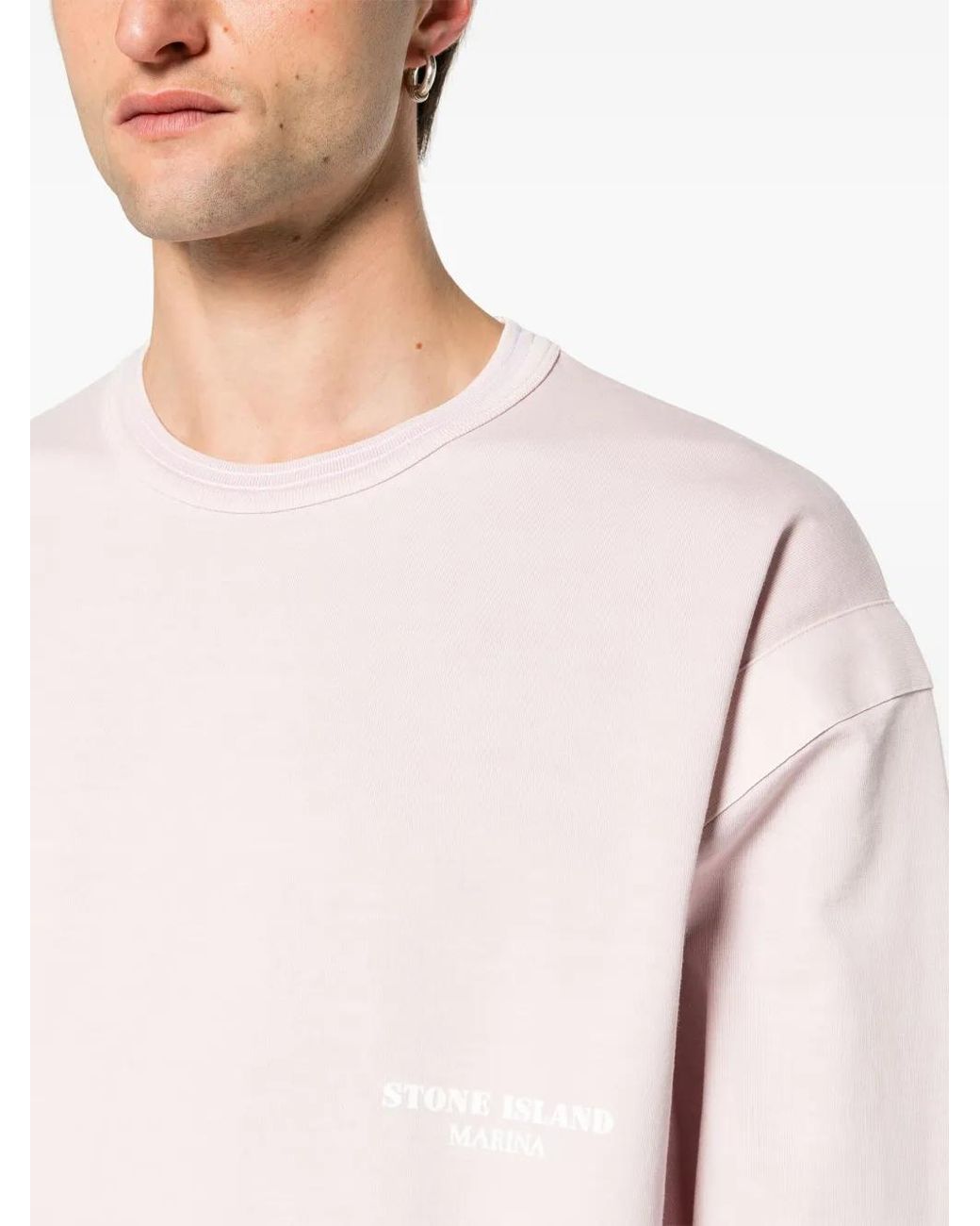 Stone Island Pink Logo-Print Cotton Sweatshirt for men