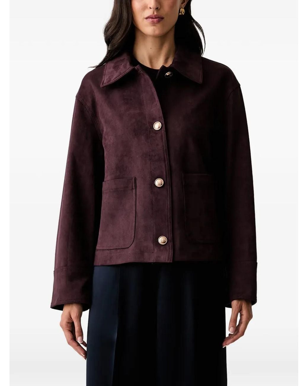 Guess Red Suede-Effect Logo-Patch Jacket