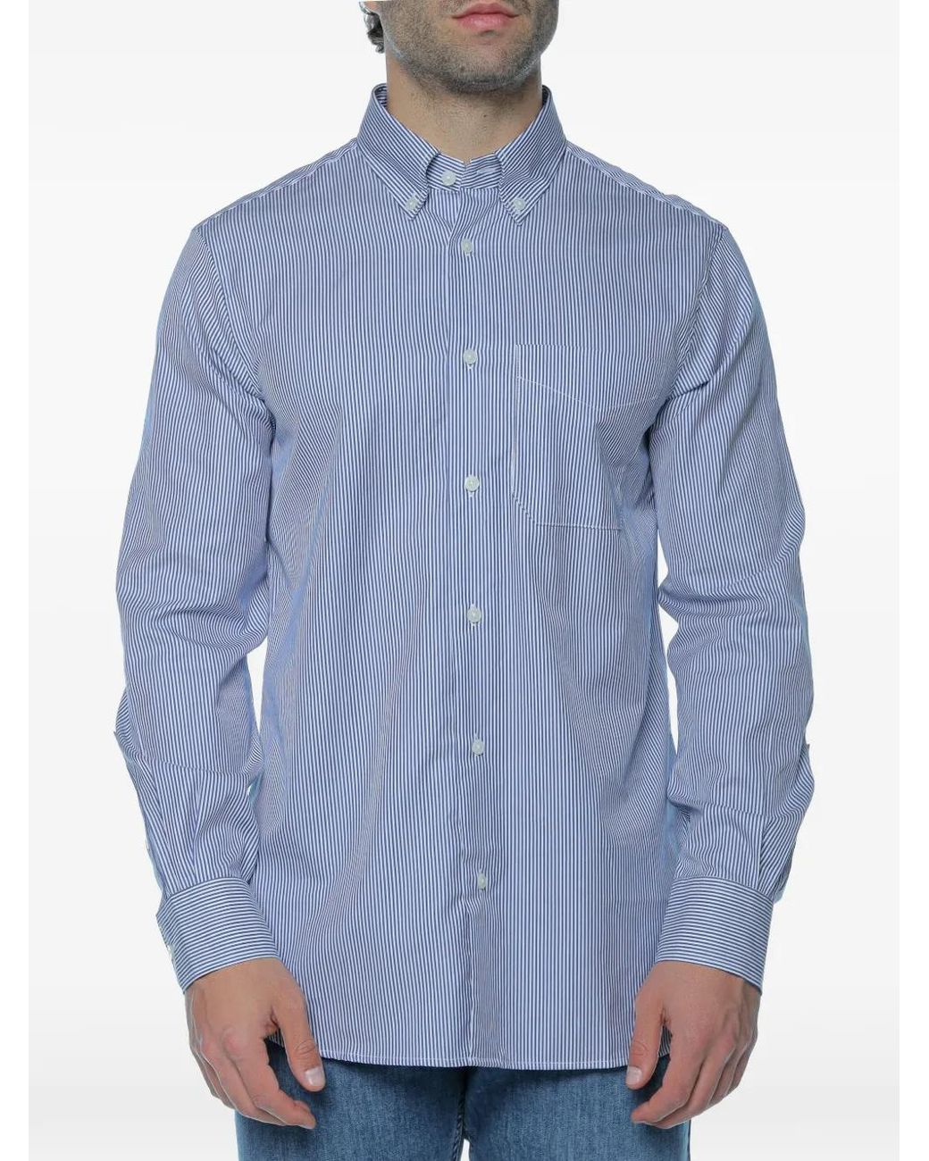 Emporio Armani Blue Vertical-Stripe Button-Down Shirt for men