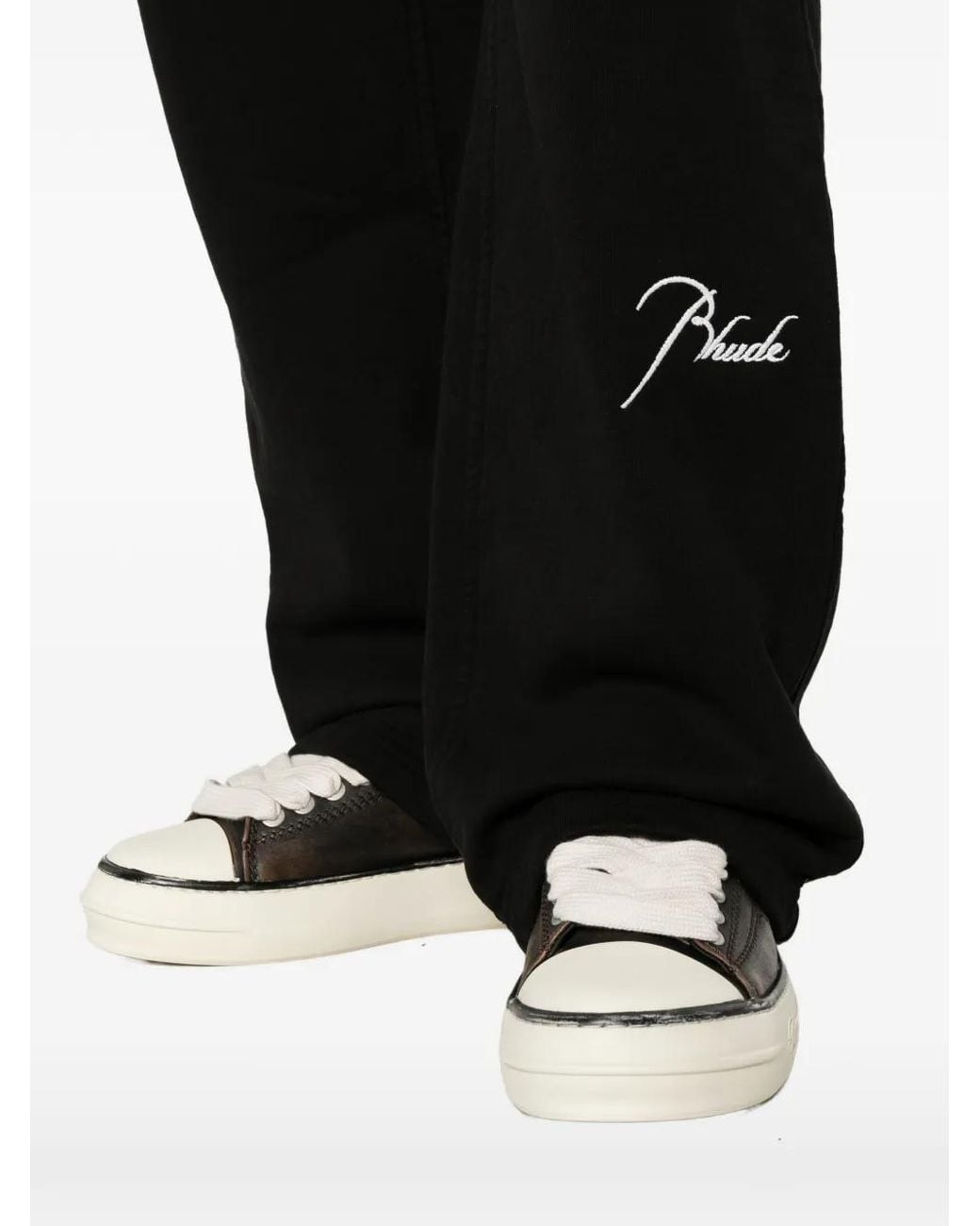Rhude Black Logo-Embroidered Drawstring Track Pants for men
