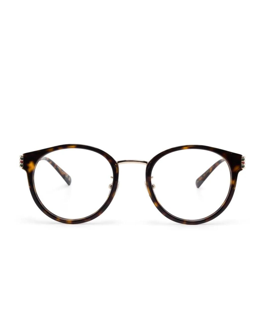 Gucci Brown Tortoiseshell-Effect Round-Frame Glasses