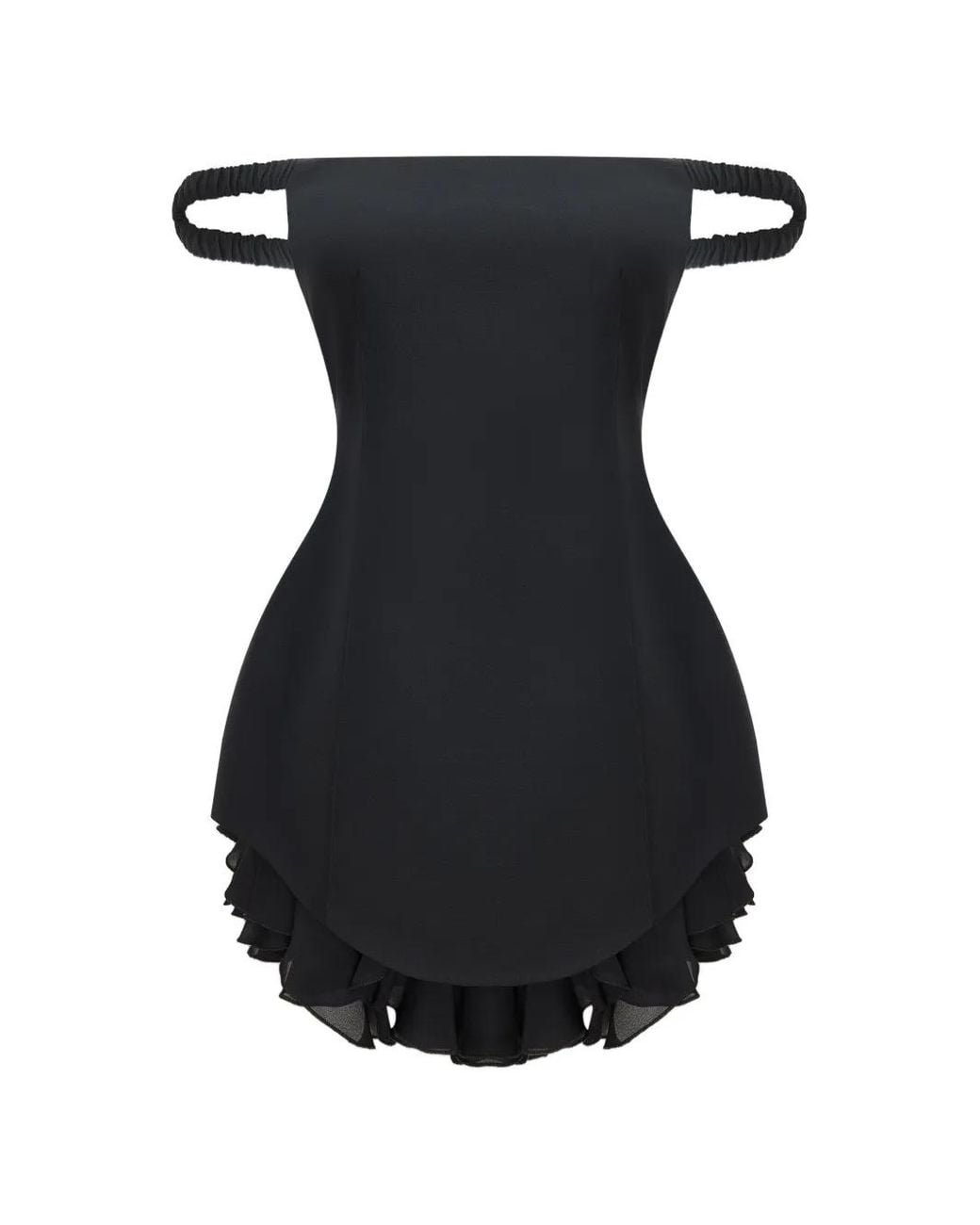 Occleus Black Lavinia Off-Shoulder Ruffled Mini Dress