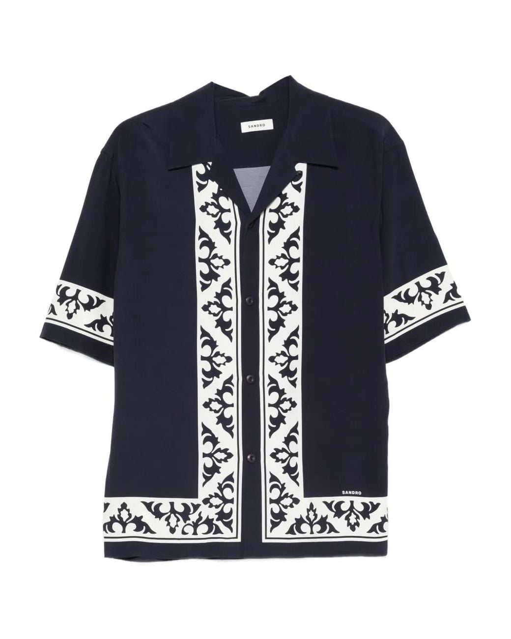 Sandro Blue Loose-Fit Contrast Print Shirt for men