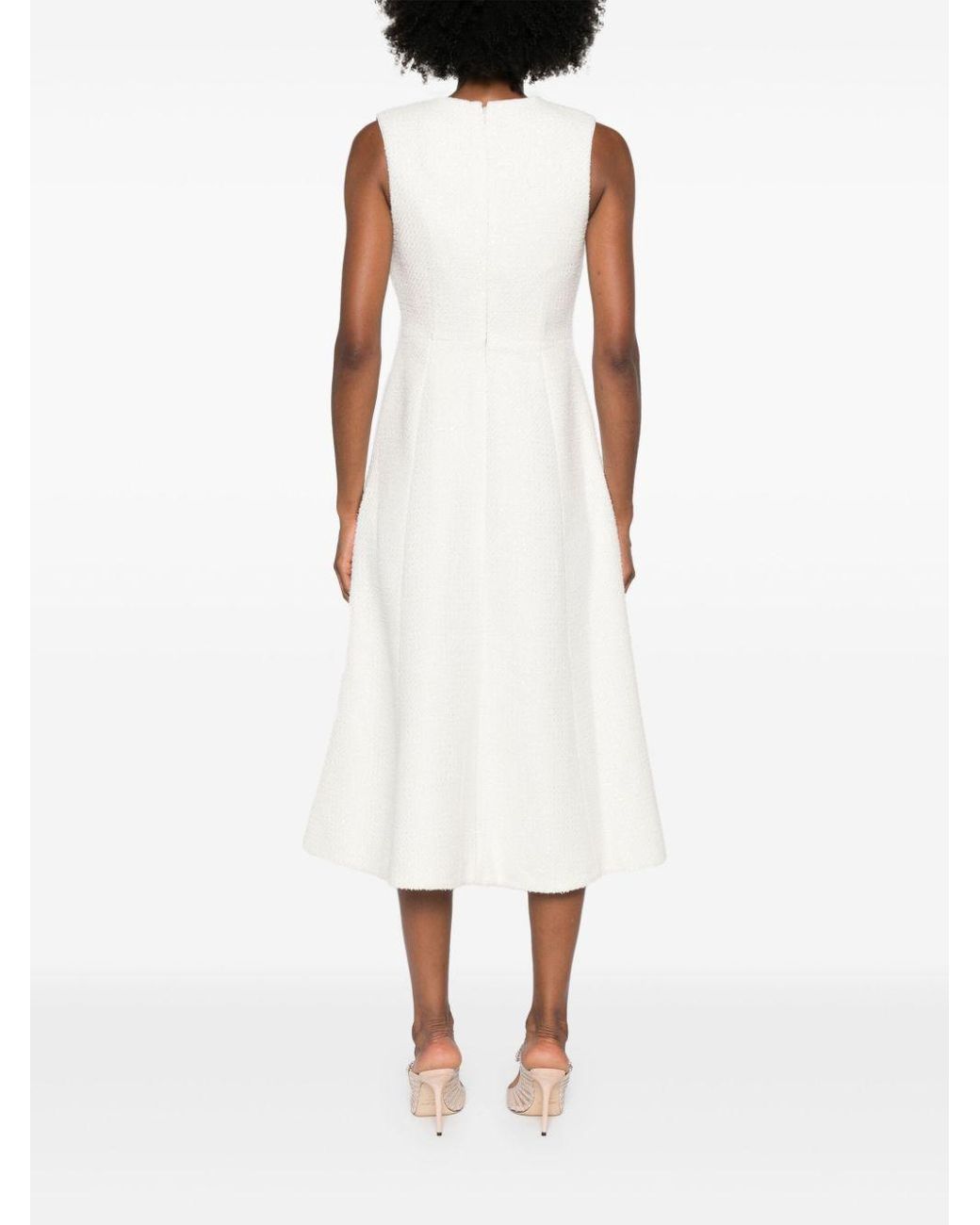 cream tinsel boucle midi dress Self-Portrait Tinsel Bouclé Midi Dress in White
