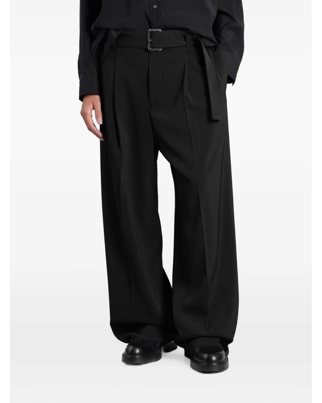 Emporio Armani Black Belted Pleated Trousers for men