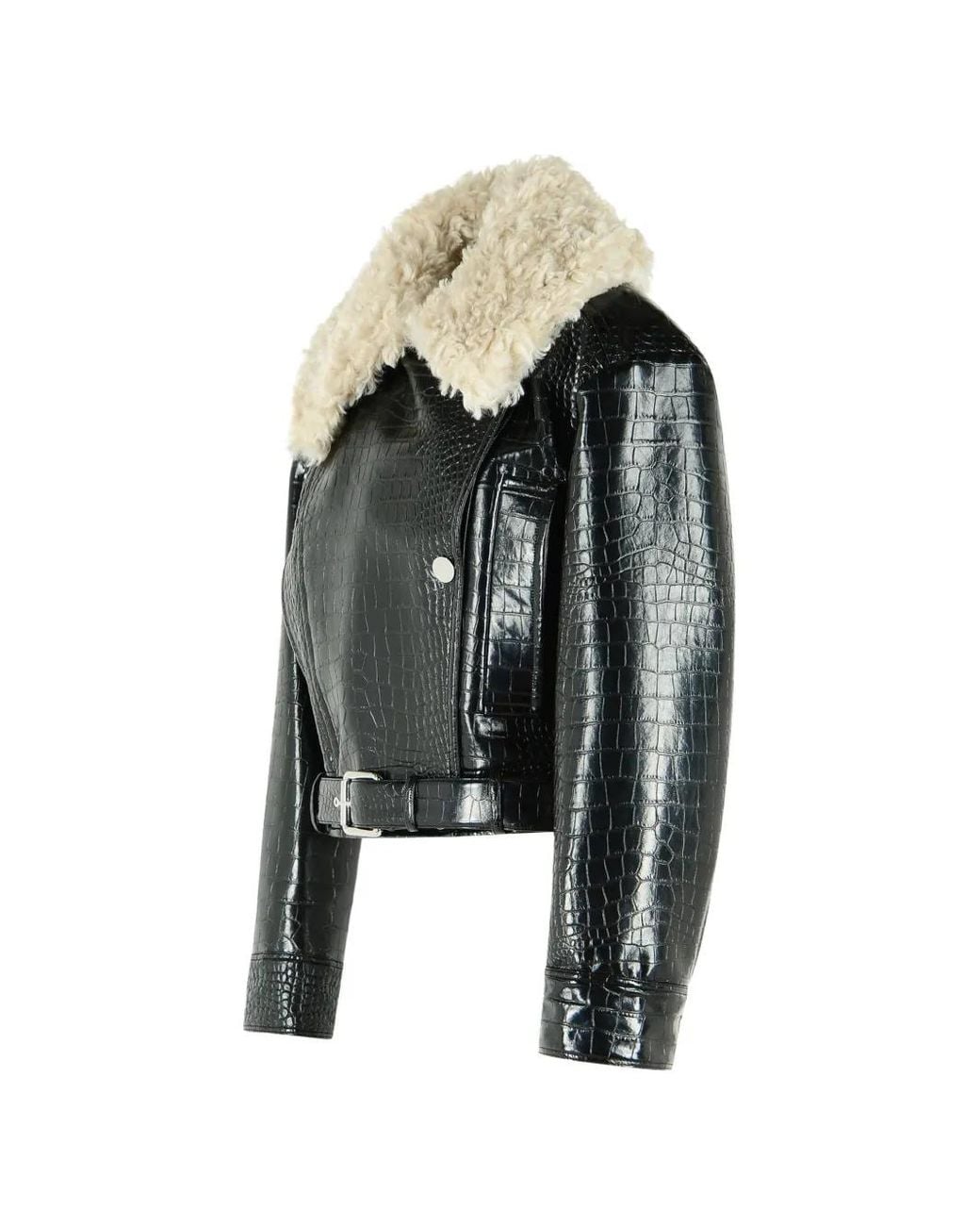 Sportmax Black Crocodile-Effect Biker Jacket
