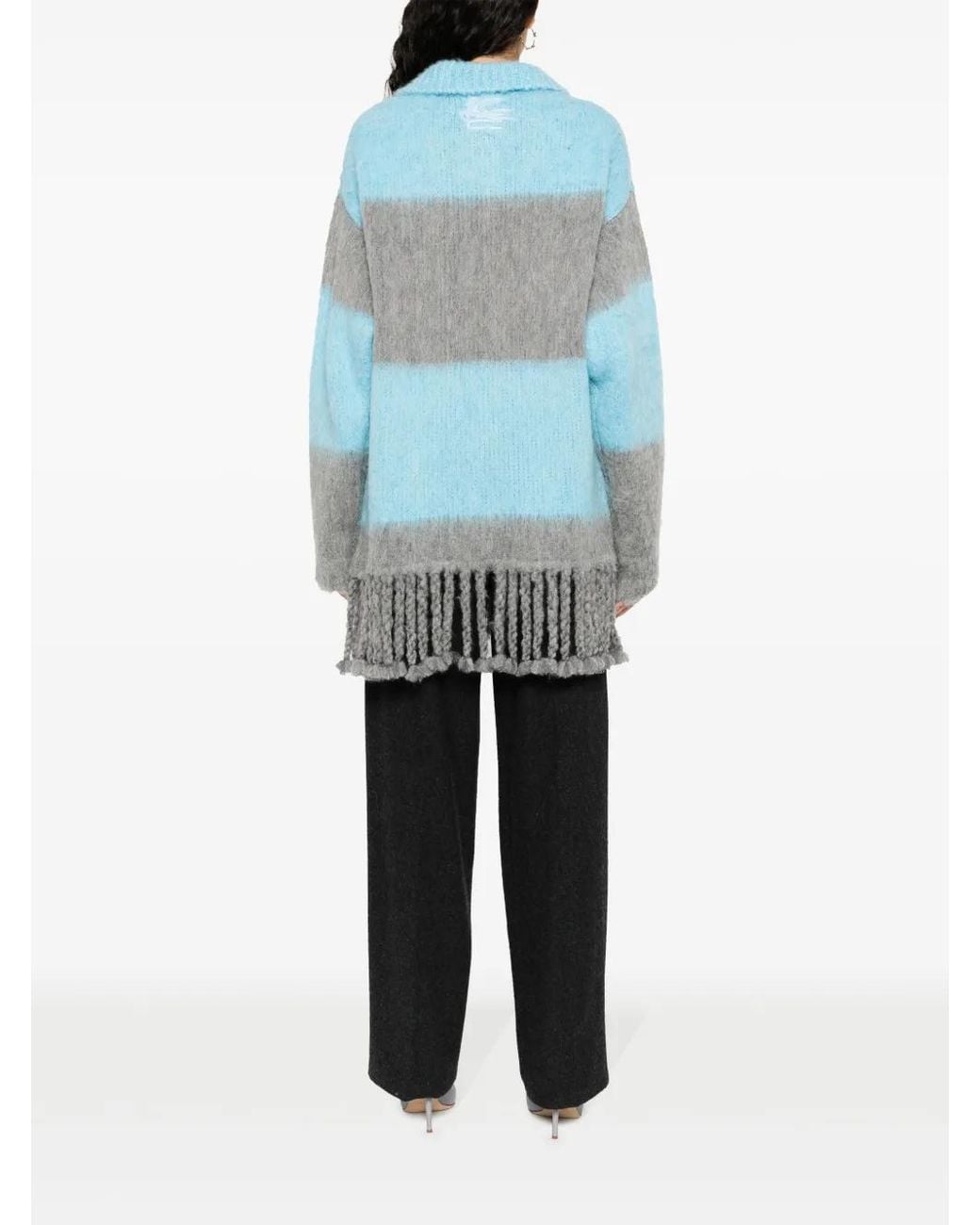 Etro Blue Fringed-Edge Sweater Minidress