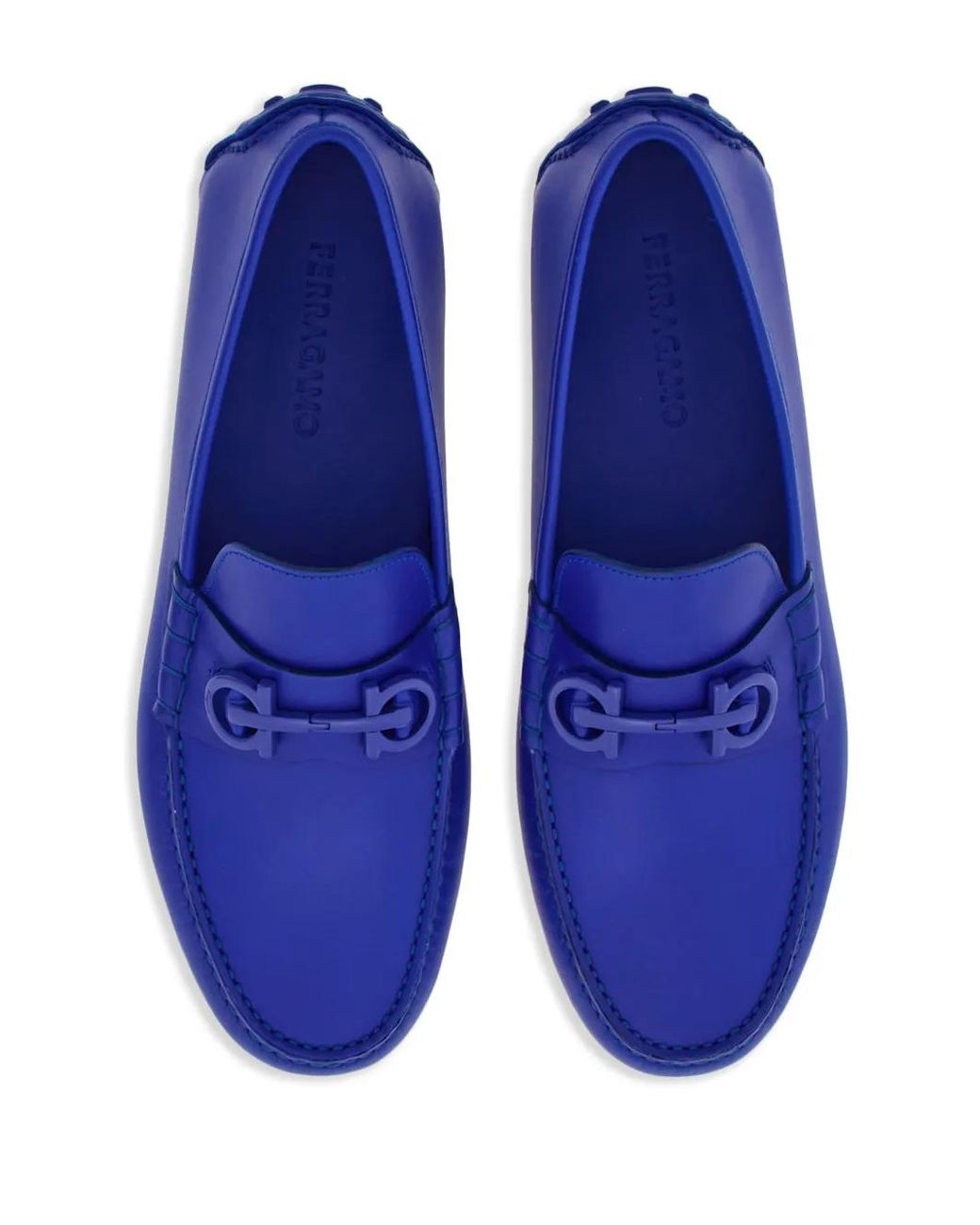 Ferragamo Blue Driver Gancini-Plaque Leather Loafers for men