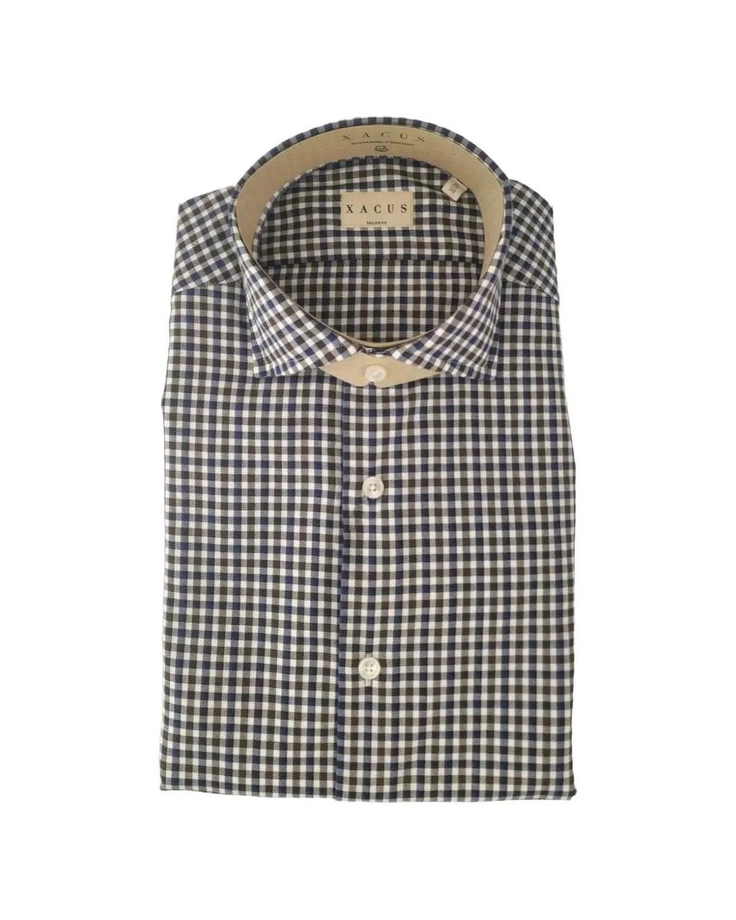 Xacus Gray Gingham-Check Spread-Collar Shirt for men