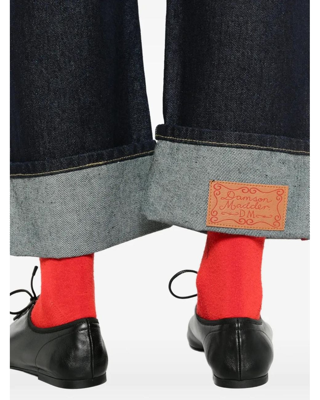 Damson Madder Black Straight-Leg Montana Turn-Up Jeans