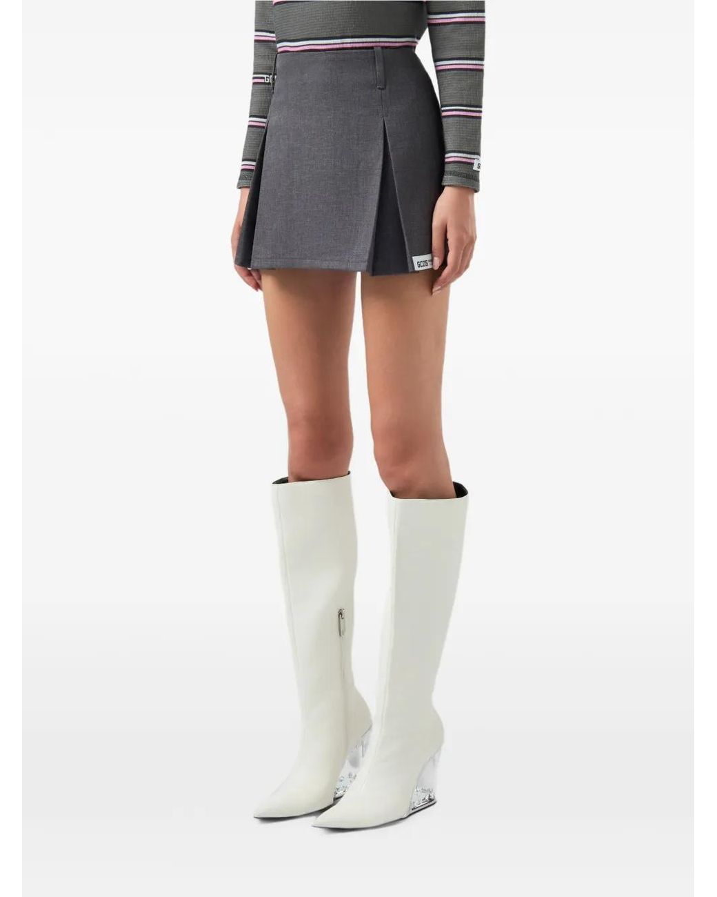 Gcds Gray Preppy Pleated Twill Mini Skirt