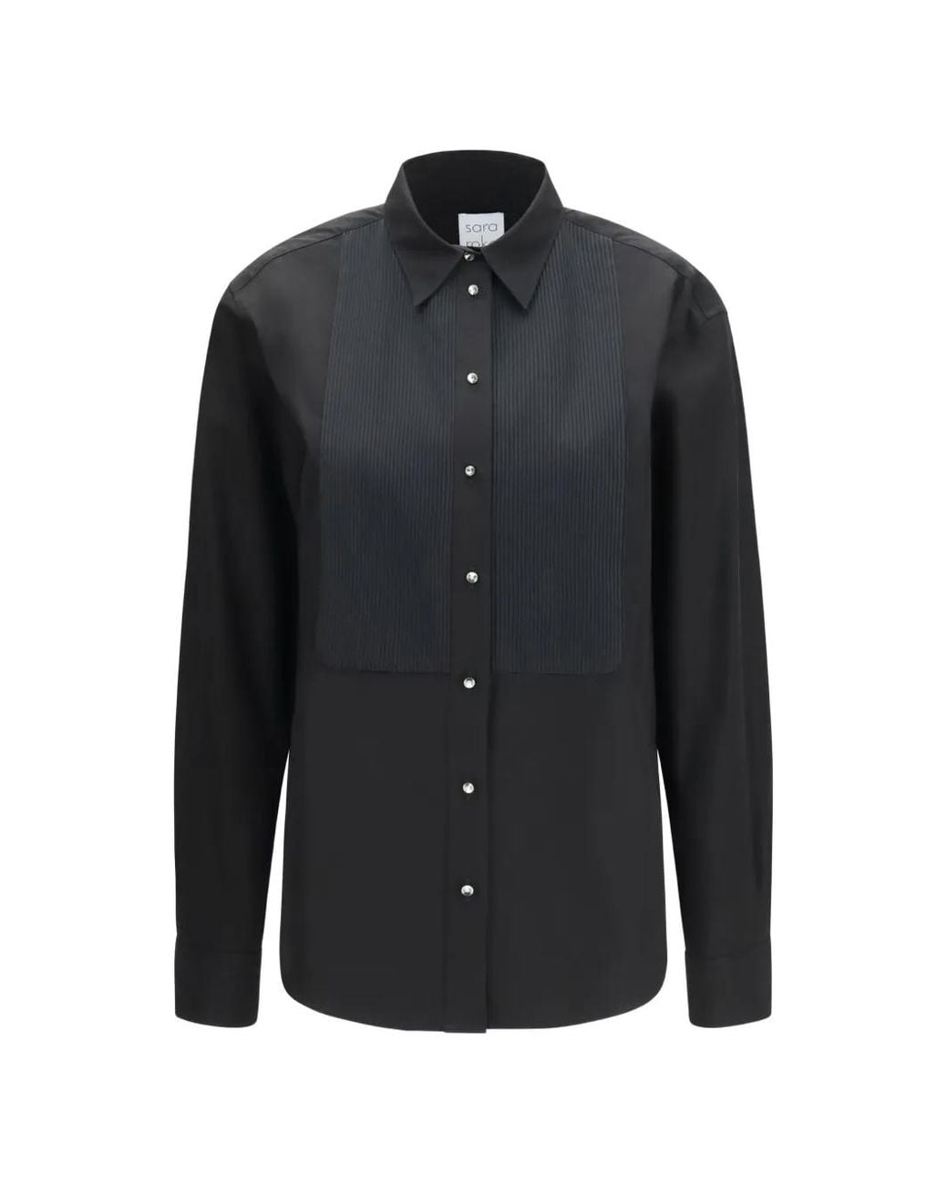 Sara Roka Black Sibella Pleated-Bib Shirt
