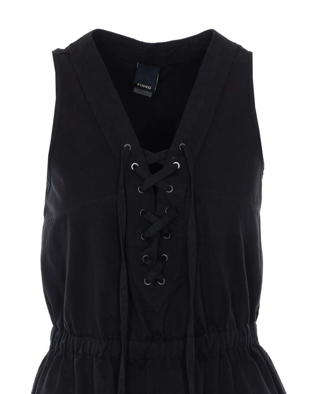 Pinko Black Long Cotton Dress With Flounce And Ribbons