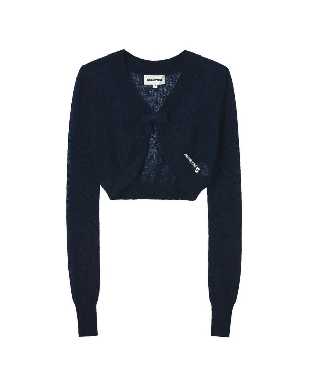 ShuShu/Tong Blue Bow-Detail Cropped Cardigan
