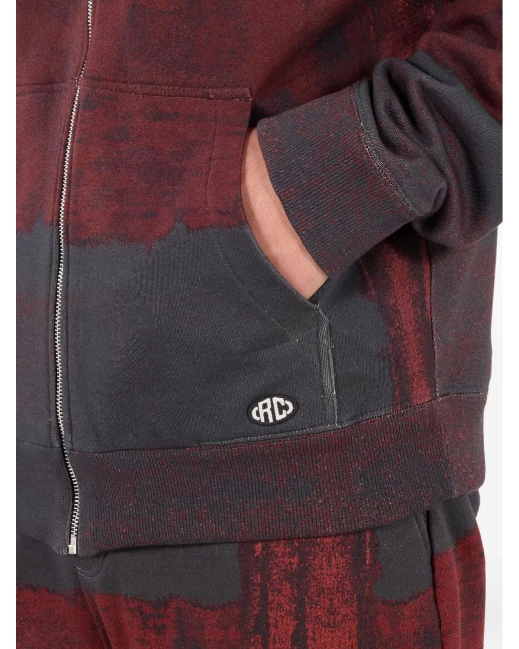 Roberto Cavalli Red Hooded Abstract-Print Zip-Up Sweatshirt for men