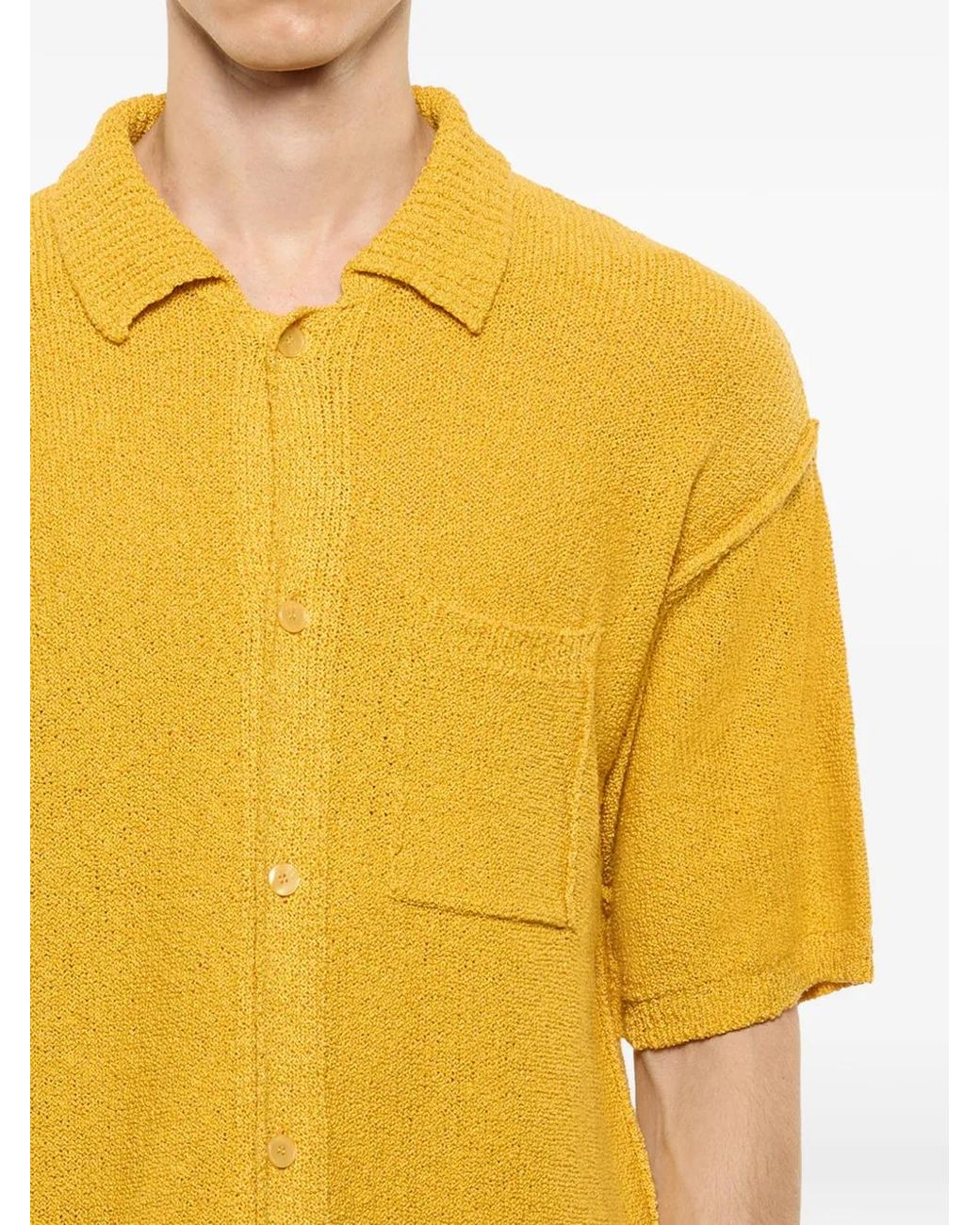 Laneus Yellow Knitted Boxy Shirt for men