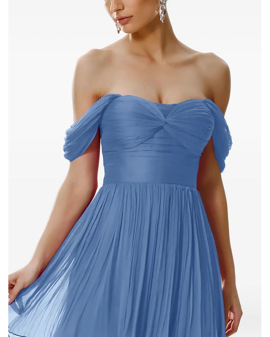 Framboise Blue Robe Courte En Soie Khalesi À Épaules Dénudées