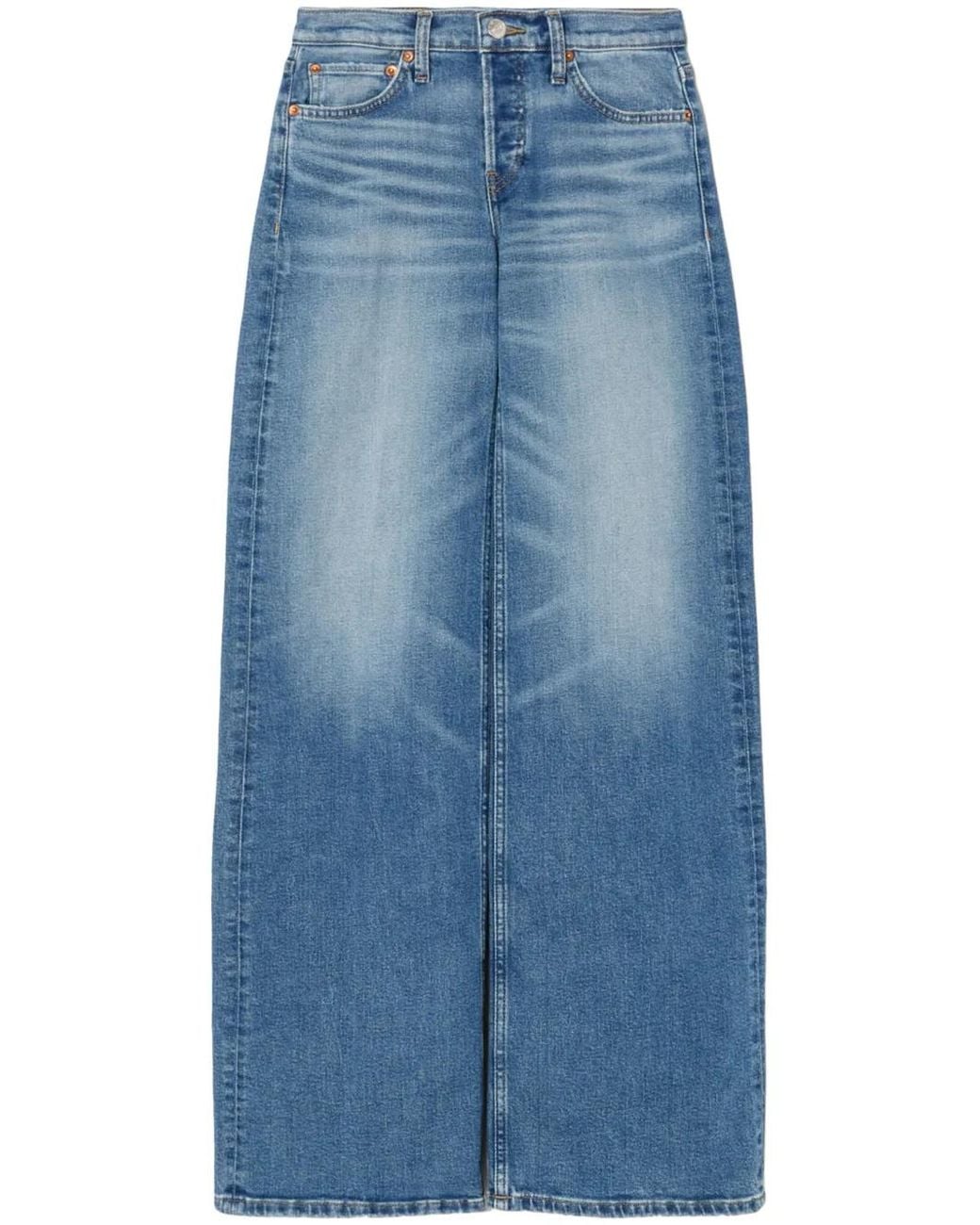 Re/done Blue Mid-Rise Wide-Leg Jeans