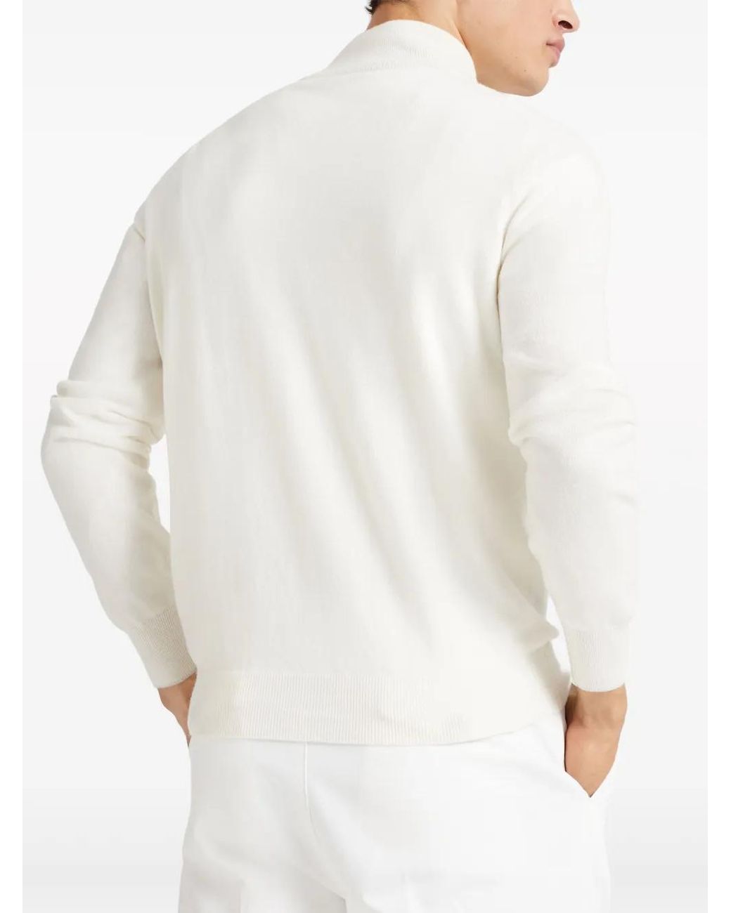 Brunello Cucinelli White Cashmere Half-Zip Sweater for men