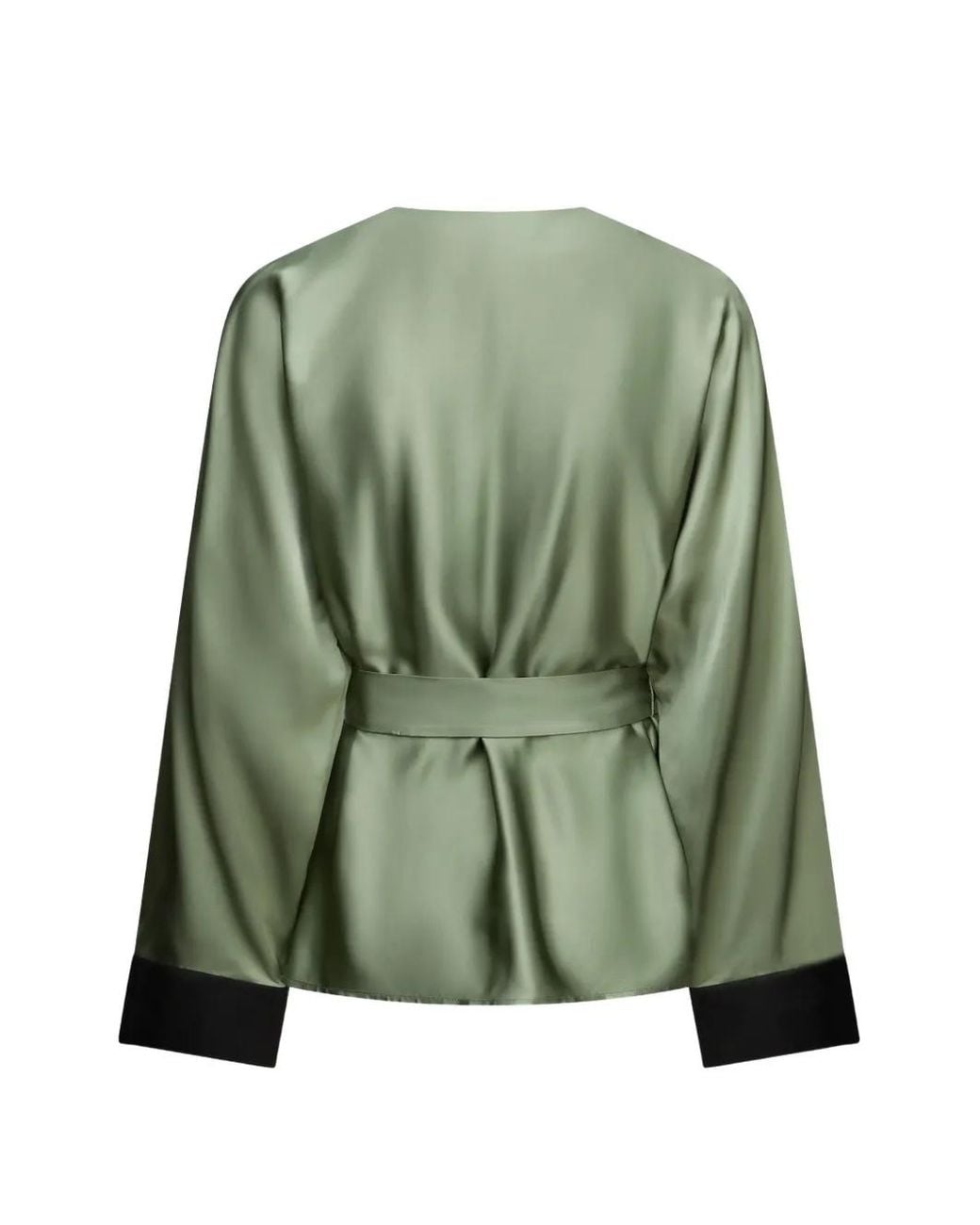 Karl Lagerfeld Green Floral-Embroidered Wrap Blouse