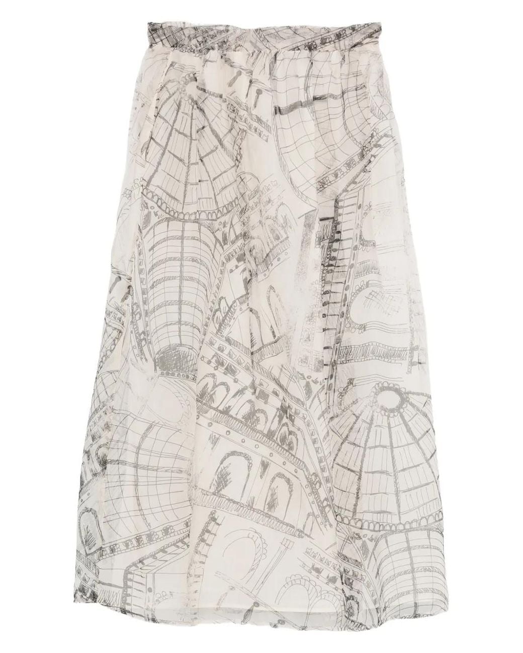 Paul & Joe Natural Graphic-Print Silk Skirt