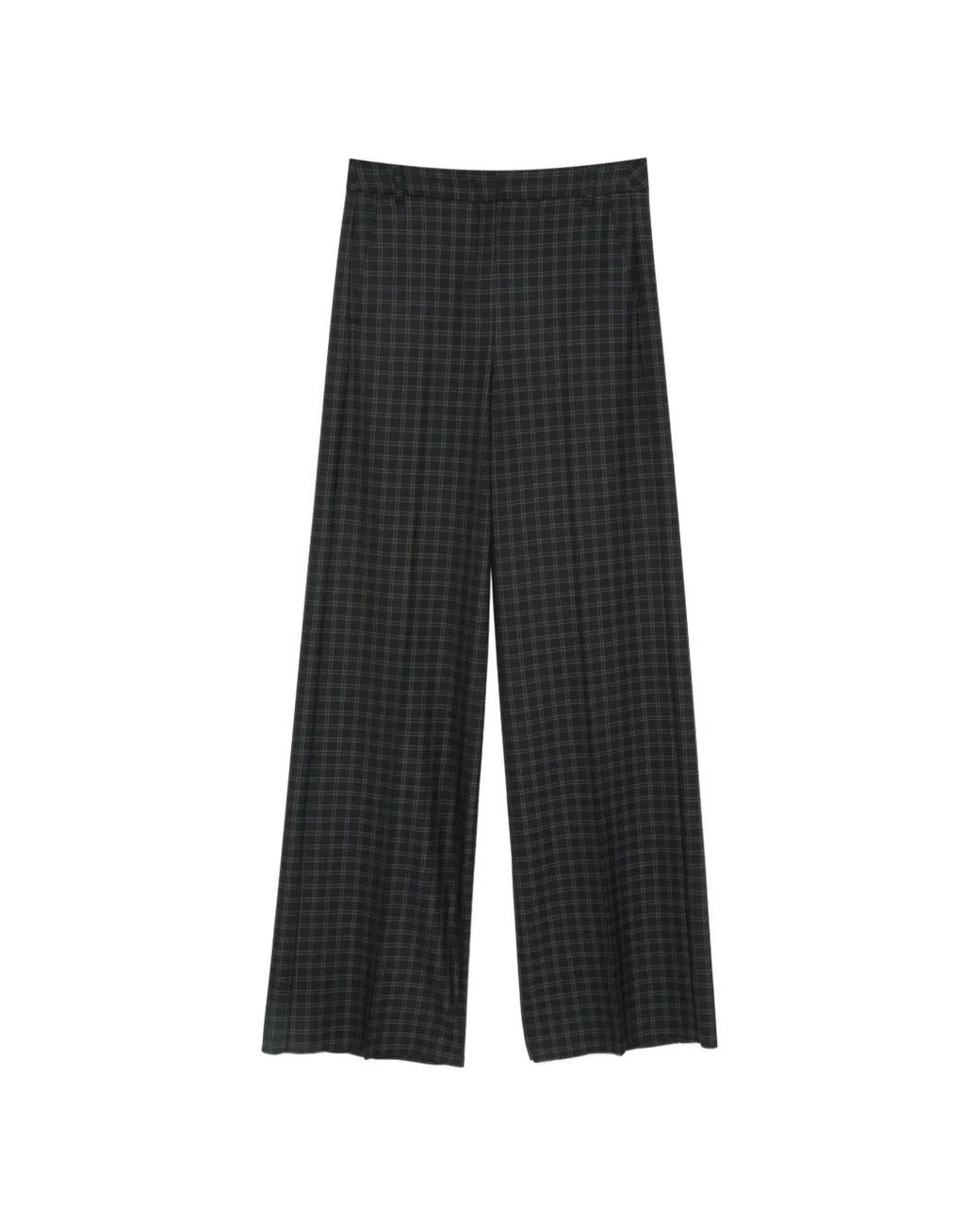 iBlues Black Tartan-Check Wide-Leg Trousers