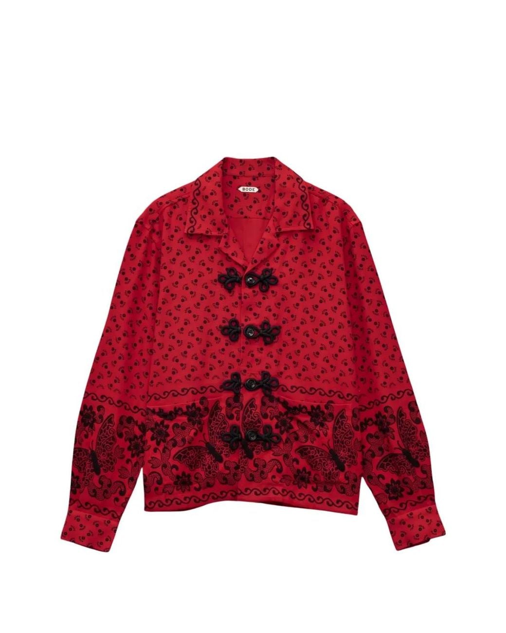 Bode Red Bandana-Pattern Frogged-Fastening Shirt for men