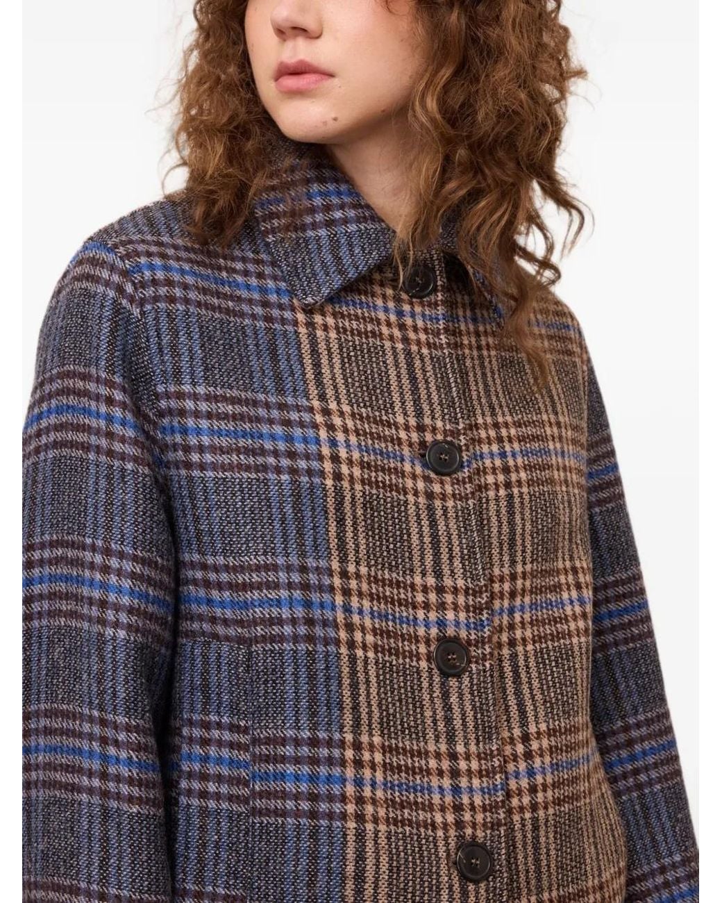 Ottod'Ame Natural Check-Pattern Button-Up Coat