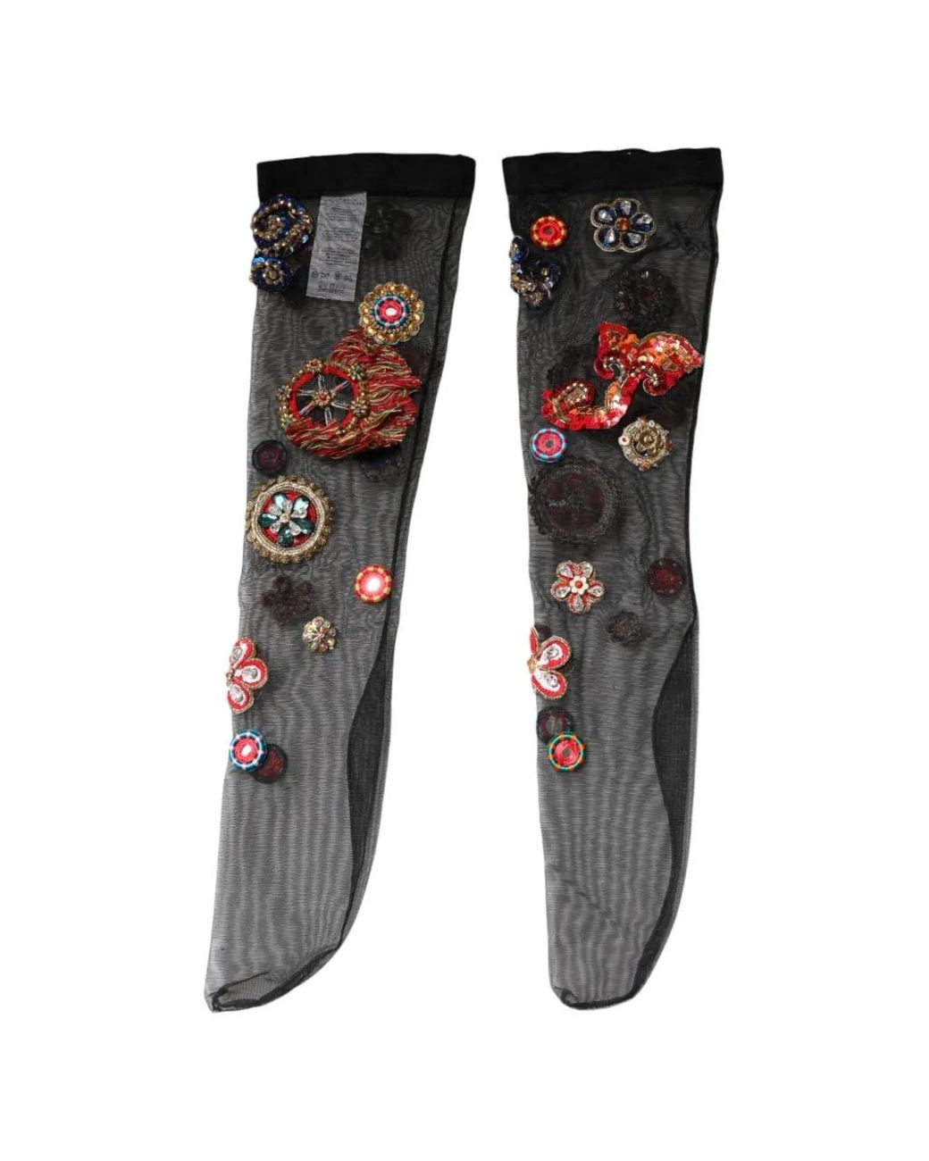 Dolce & Gabbana Black Carretto Crystal-Embellished Stockings