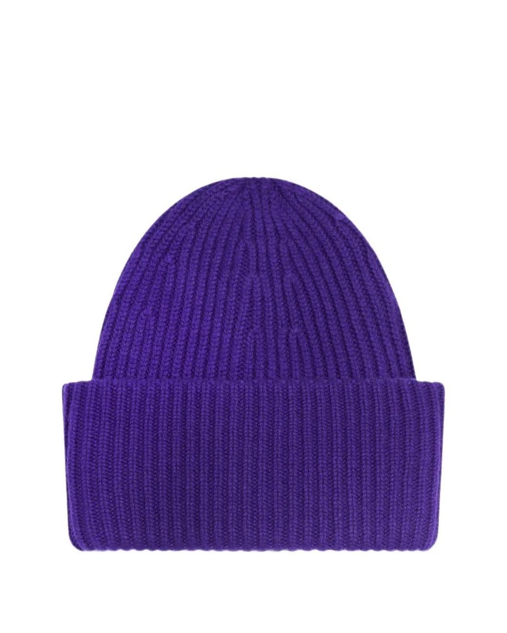 Bompard Purple Tim Ribbed Cashmere Beanie Hat