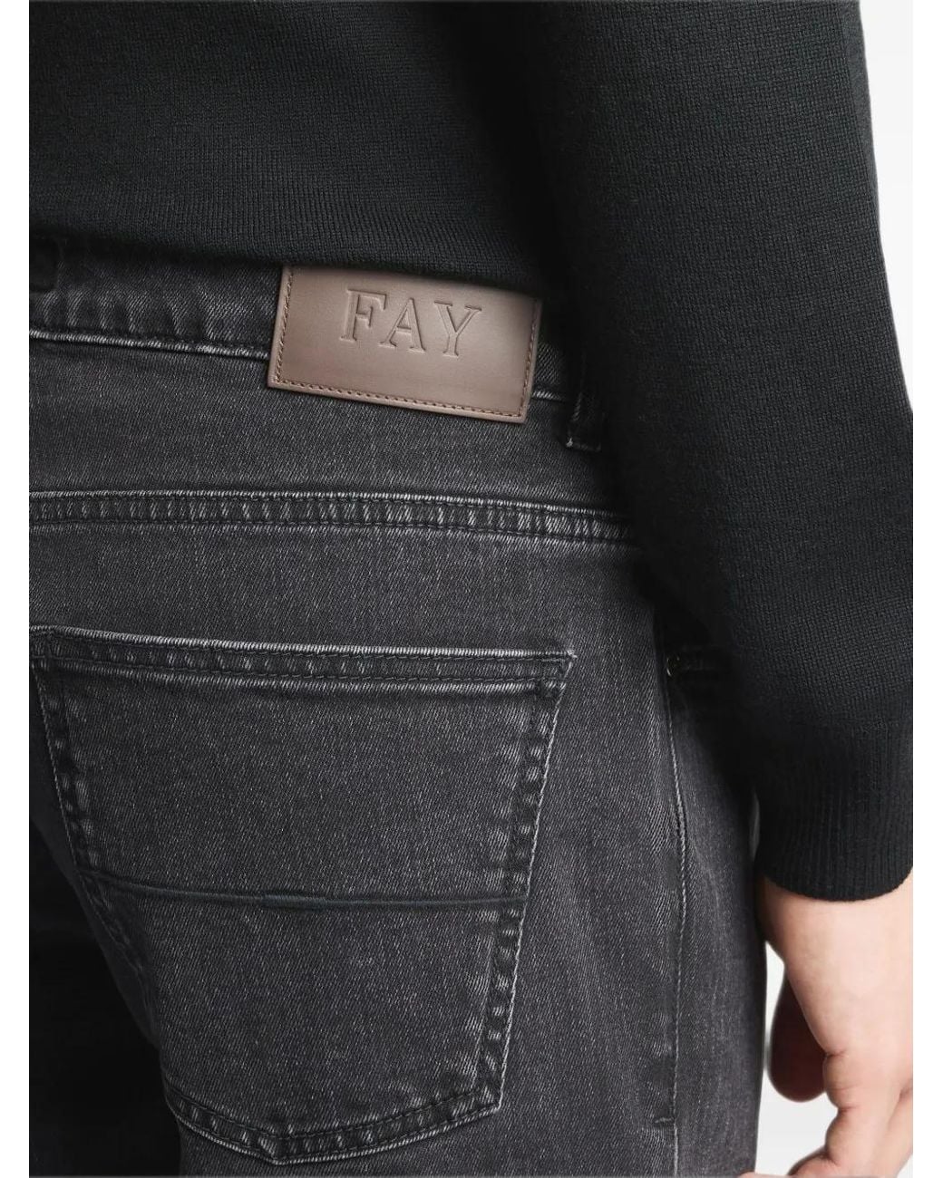 Fay Black Logo-Patch Five-Pocket Jeans for men