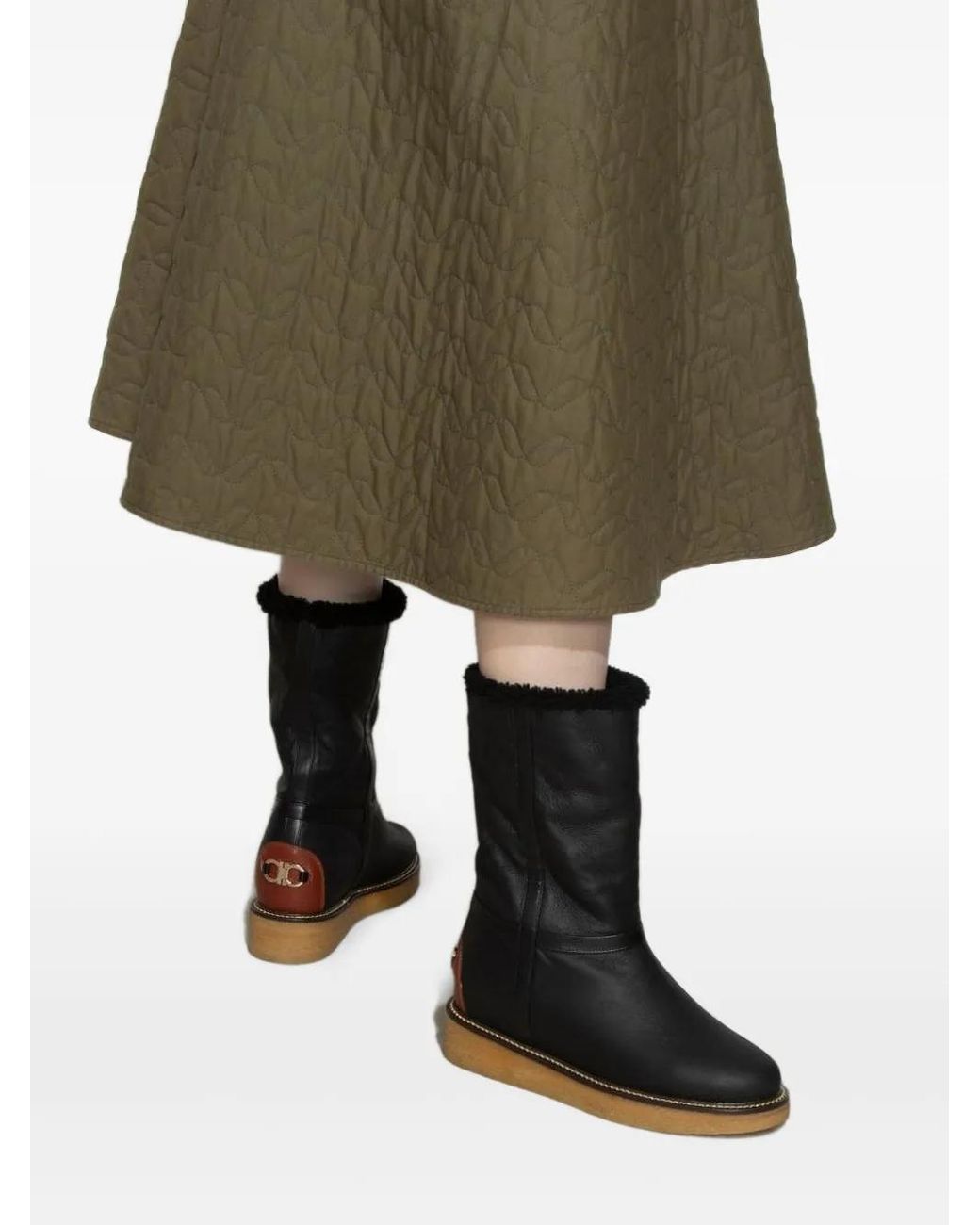 Ferragamo Black Stiefel Mit Shearling-Besatz