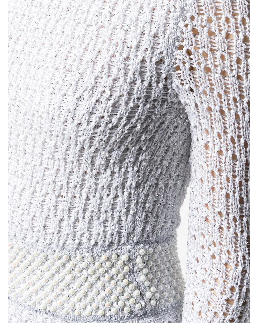 Balmain White Pearl And Sequin Embellished Knitted Dress