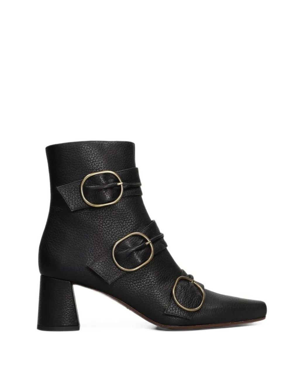 Chie Mihara Black Adila Triple-Buckle Grained-Leather Ankle Boots