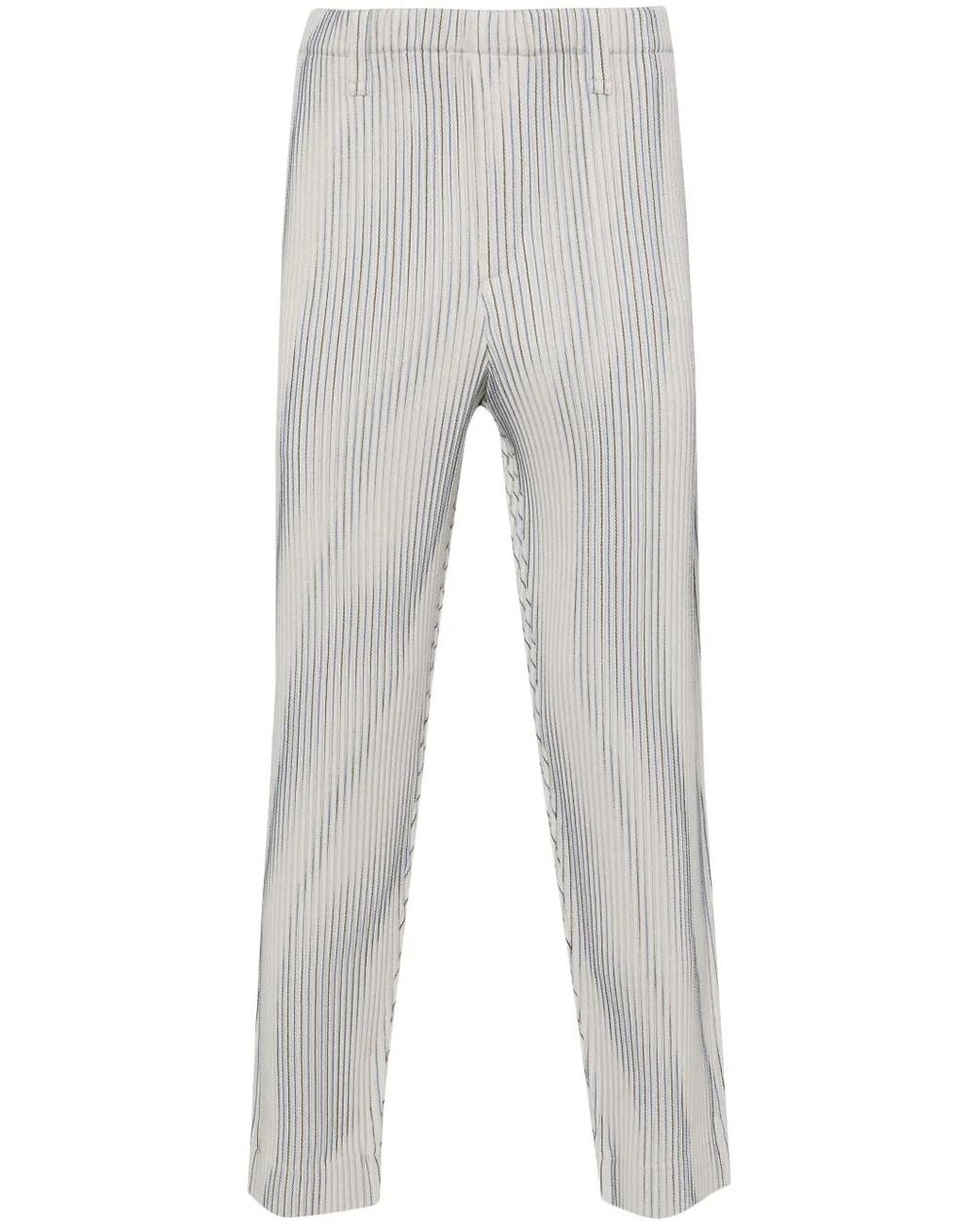 Homme Plissé Issey Miyake Gray Tweed Pleats Cropped Trousers for men