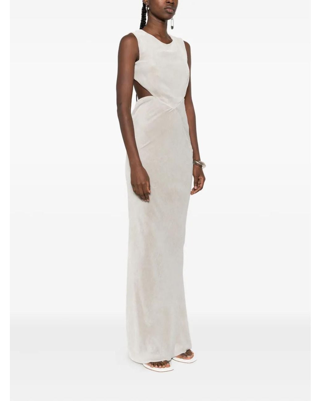 Rick Owens White Sleeveless Cut-Out Maxi Gown