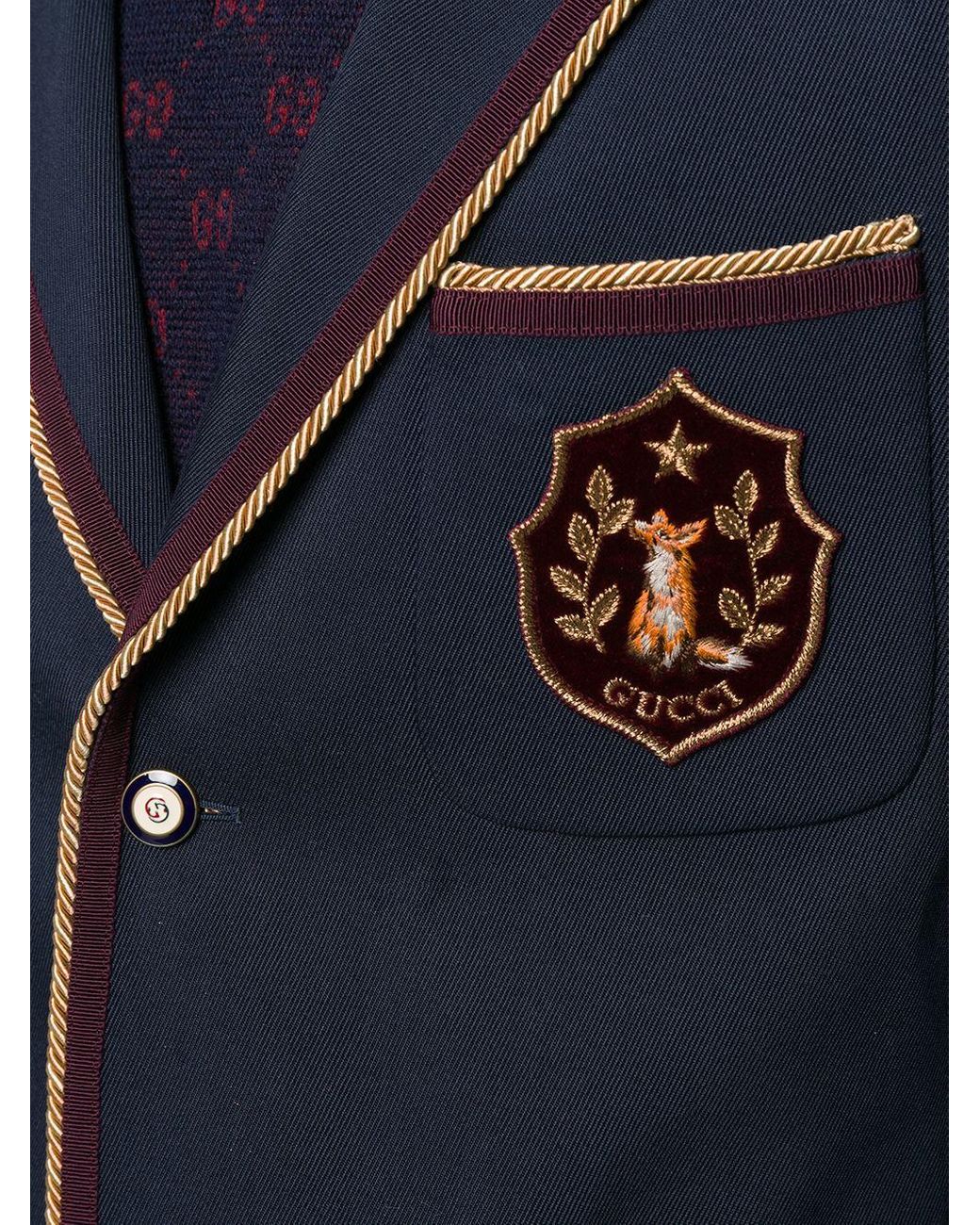 Gucci Cotton Embroidered Logo Patch Blazer in Blue for Men - Lyst