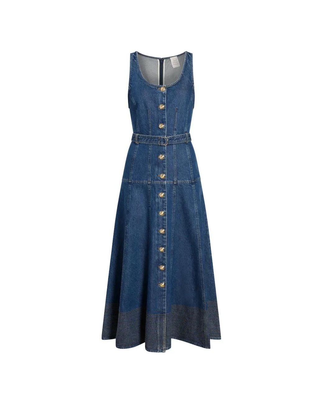 Cinq À Sept Blue Kehlani Button Belted Jean Midi Dress