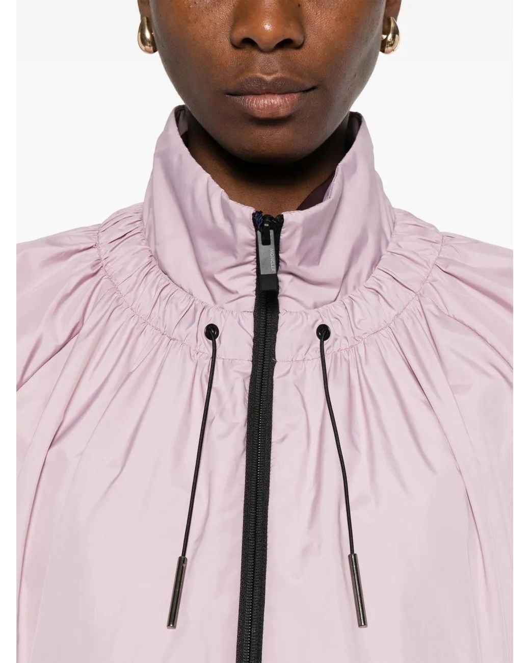 Moncler Pink Valencay Drawstring-Neck Puff-Sleeve Jacket