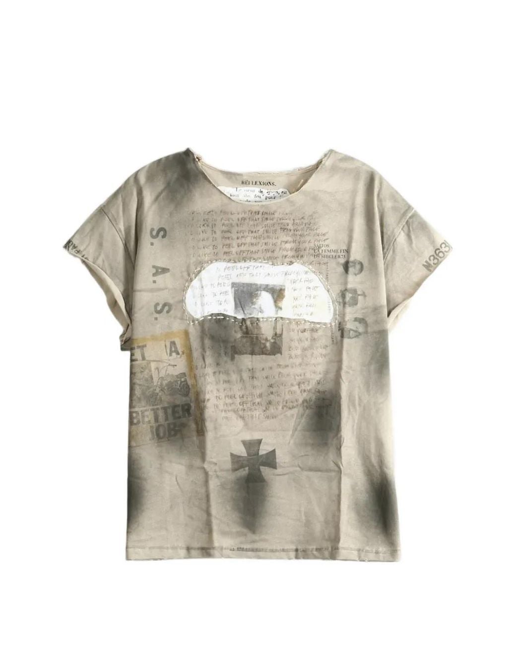 SAITOS White Graphic-Print Distressed T-Shirt