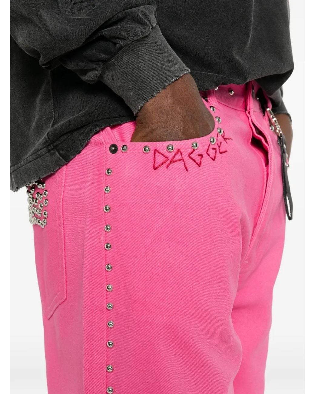DAGGER Pink Stud-Embellished Embroidered Jeans for men