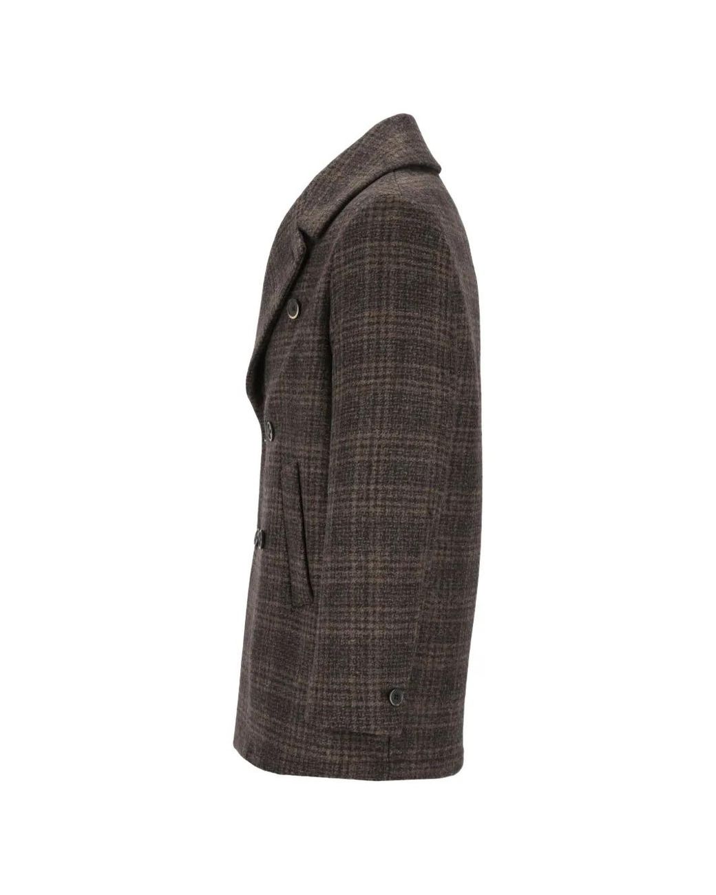 Barena Brown Check-Pattern Double-Breasted Coat for men