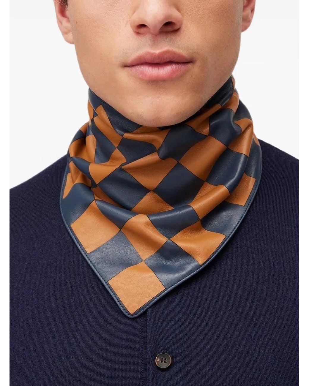 RETORI Blue Bandana À Motif Damier En Cuir D'Agneau