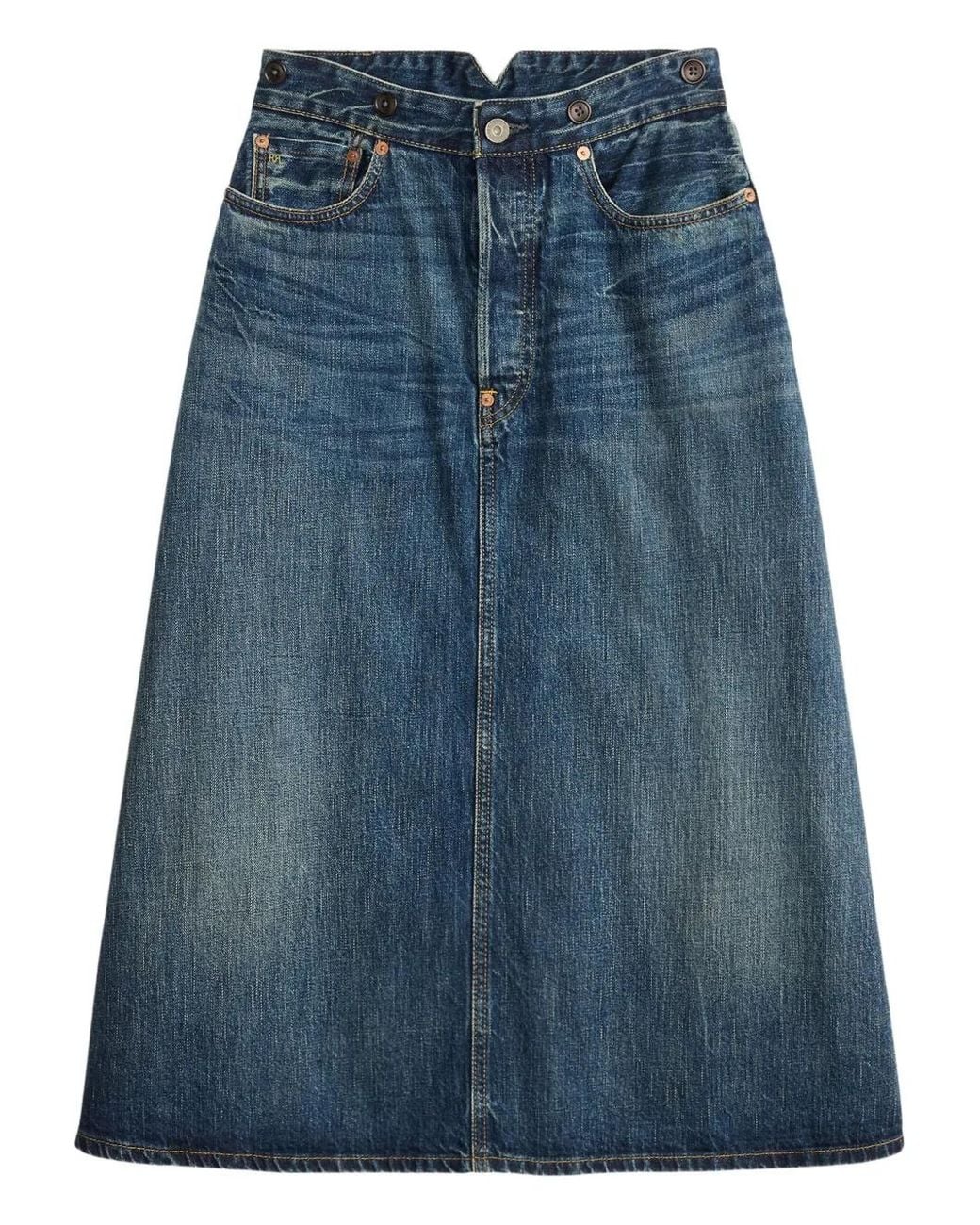 RRL Blue Denim Midi A-Line Skirt