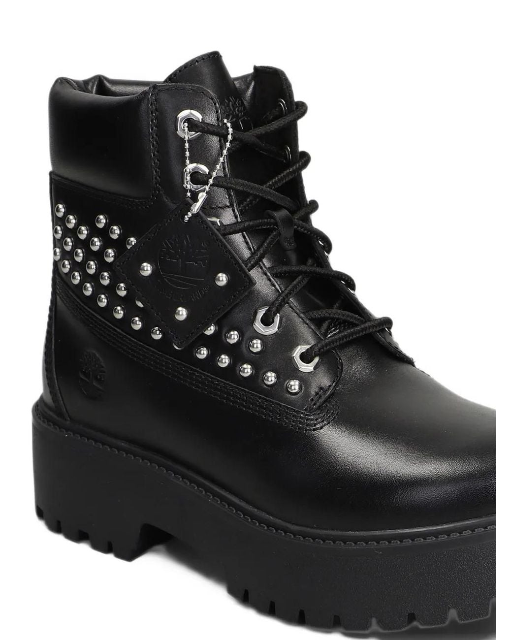 Timberland Black Stone Street Stud-Embellished Lace-Up Ankle Boots