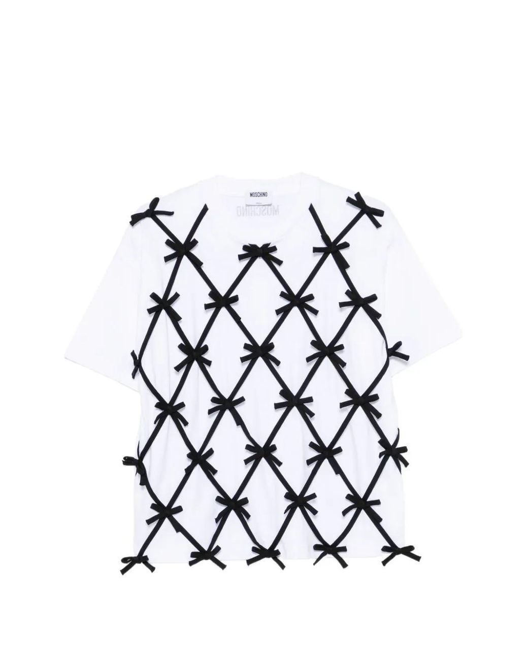 Moschino White T-Shirt À Détail De Nœud Et Finitions Ajourées