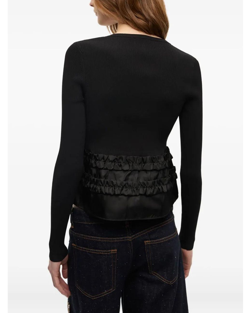 Ganni Black Ruffle-Hem Blouse