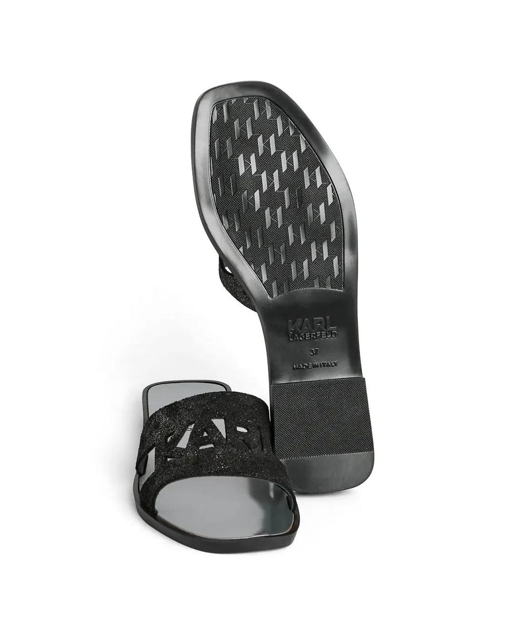 Karl Lagerfeld White Glitter-Effect Cut-Out Slides