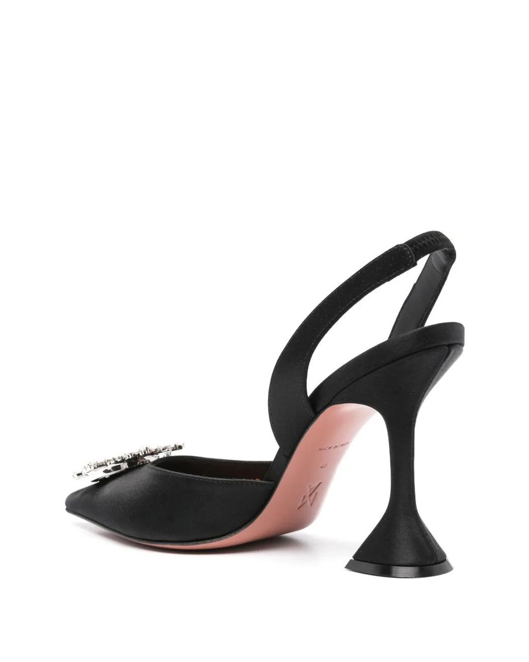 AMINA MUADDI Black Crystal-Embellished Satin Slingback Pumps
