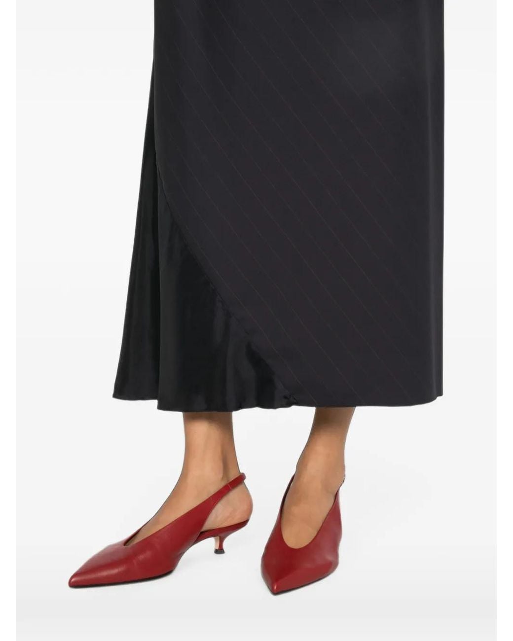 FRANCESCA MARCHISIO Black Pinstripe-Pattern Panelled Midi Skirt